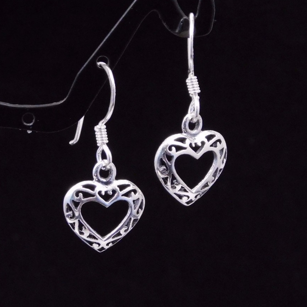 Silver Filigree 0pen Heart Earrings 925